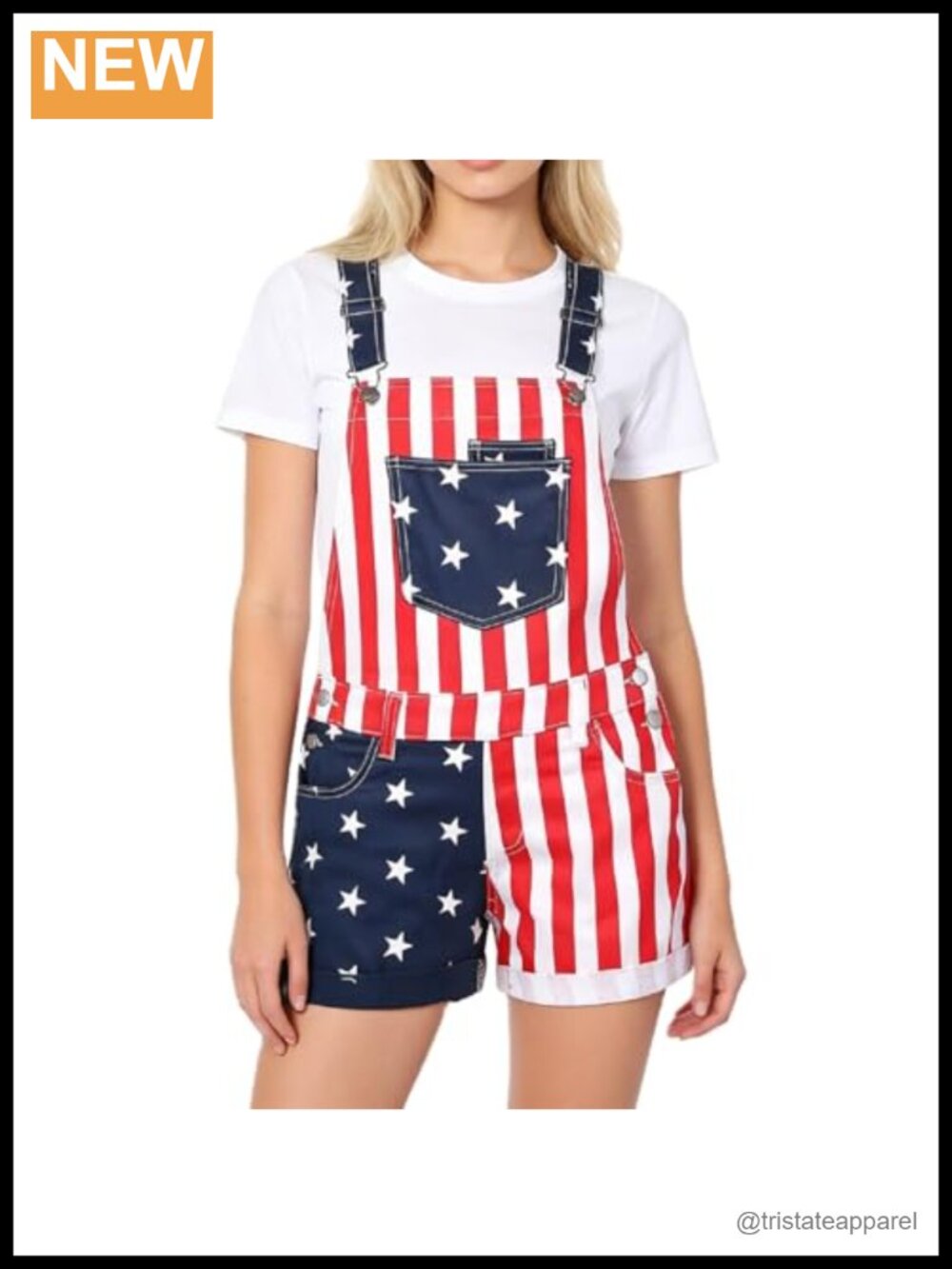 Cotton Blend American Flag Bib Overalls Adjustable Strap Patriotic Romper